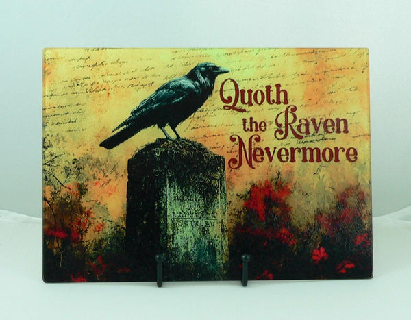 Gothic Raven Tempered Glass Cutting Board | Edgar Allan Poe Gothic Tray & Charcuterie Platter