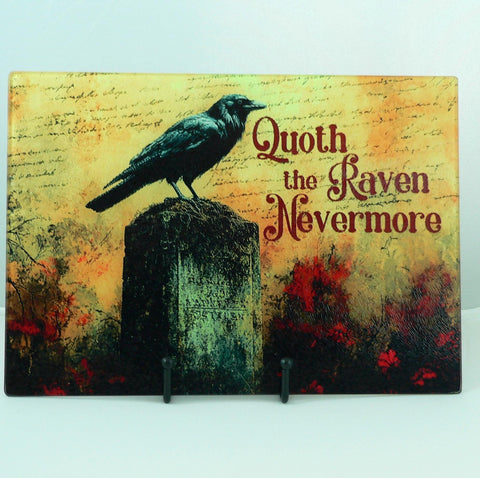 Gothic Raven Tempered Glass Cutting Board | Edgar Allan Poe Gothic Tray & Charcuterie Platter