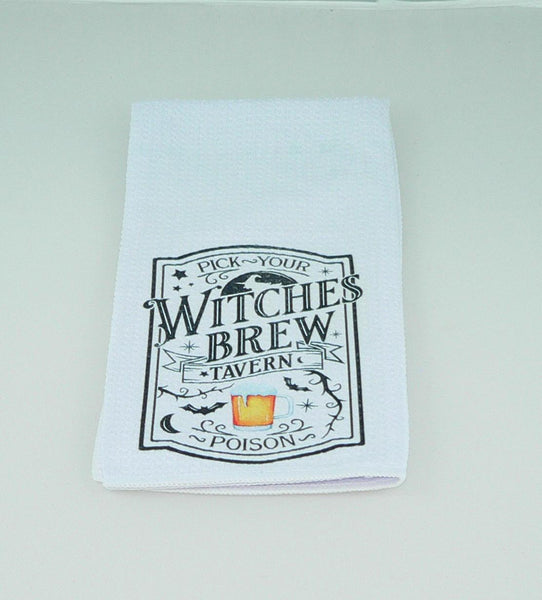 Witches Brew Halloween Kitchen Towel: Durable Goth Decor, Absorbent Fabric, Housewarming Gift