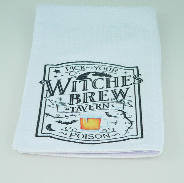 Witches Brew Halloween Kitchen Towel: Durable Goth Decor, Absorbent Fabric, Housewarming Gift