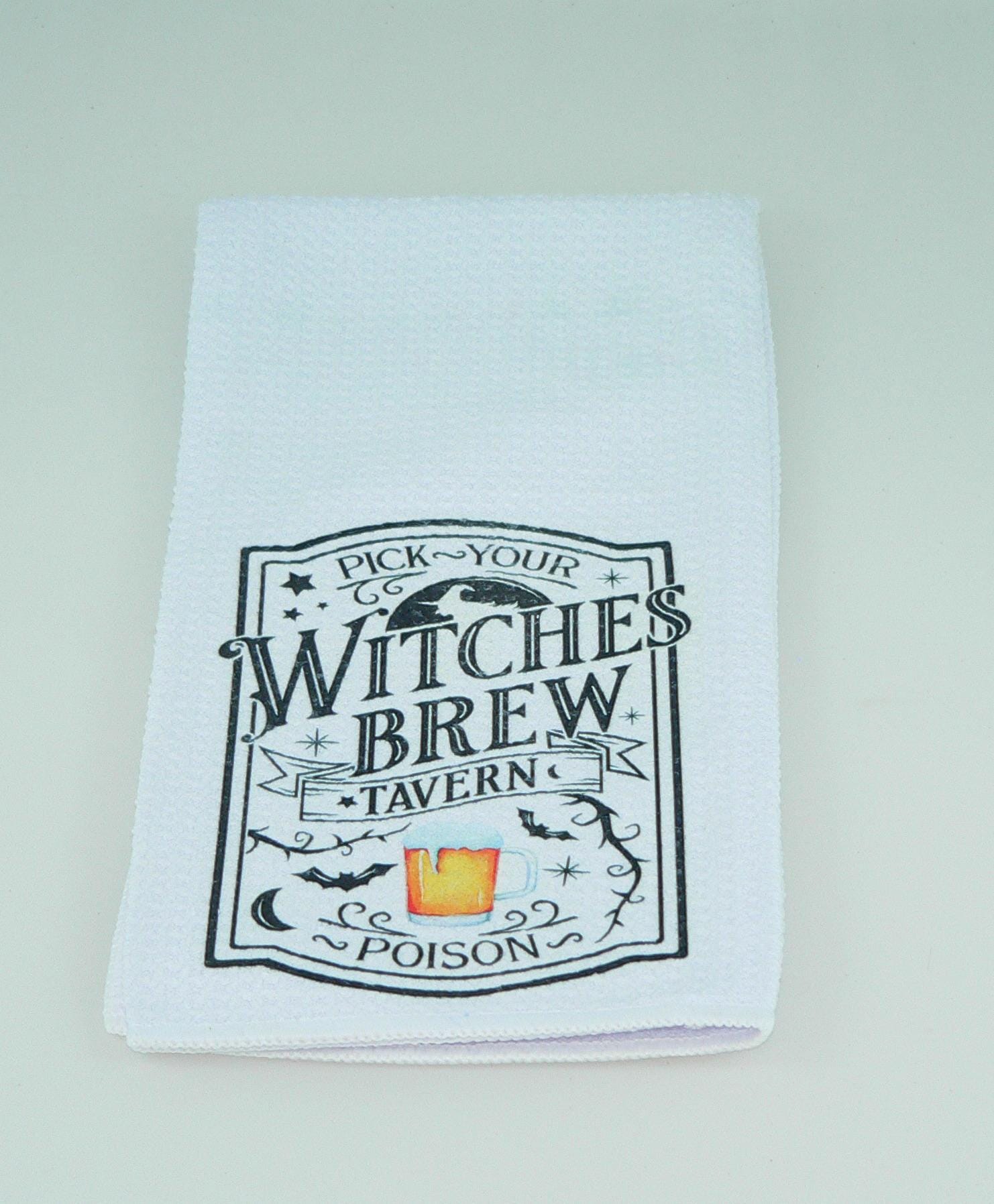 Witches Brew Halloween Kitchen Towel: Durable Goth Decor, Absorbent Fabric, Housewarming Gift