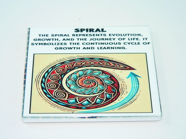 Handcrafted Native American Spiritual Symbol Ceramic Coasters: Wolf, Bear Paw, Eagle, Spiral (Set of 4)