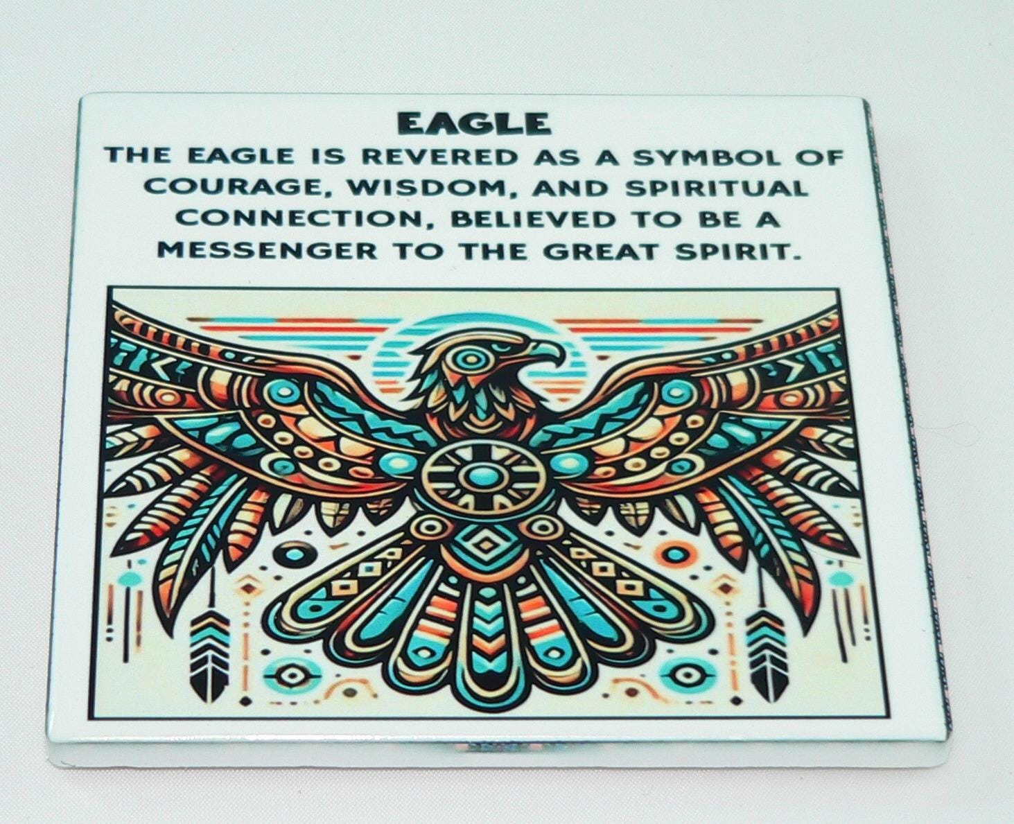 Handcrafted Native American Spiritual Symbol Ceramic Coasters: Wolf, Bear Paw, Eagle, Spiral (Set of 4)