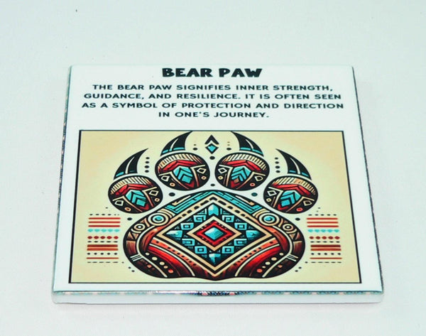 Native American Bear Paw Glass Cutting Board: Charcuterie Platter, Serving Tray & Art Deco Symbol Decor