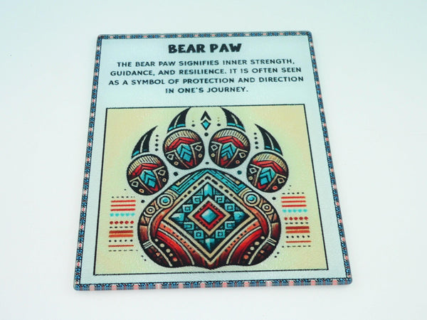Native American Bear Paw Glass Cutting Board: Charcuterie Platter, Serving Tray & Art Deco Symbol Decor