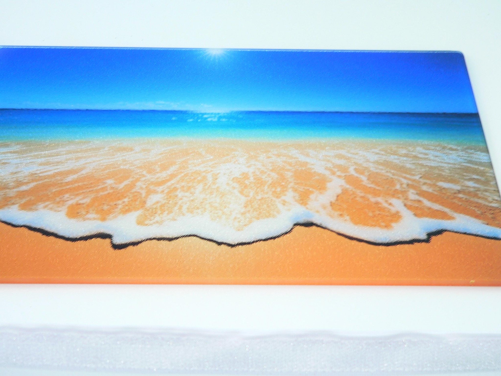 Elegant Coastal Glass Cutting Board: Beach-Inspired Serving Tray for Charcuterie & Kitchen Decor