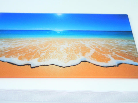 Elegant Coastal Glass Cutting Board: Beach-Inspired Serving Tray for Charcuterie & Kitchen Decor