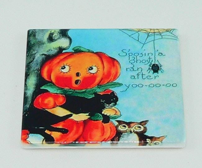Vintage Halloween Postcard Coasters Set: Retro Decor, Shatterproof & Colorful Fall Party Accessories
