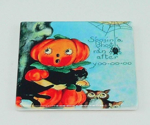 Vintage Halloween Postcard Coasters Set: Retro Decor, Shatterproof & Colorful Fall Party Accessories