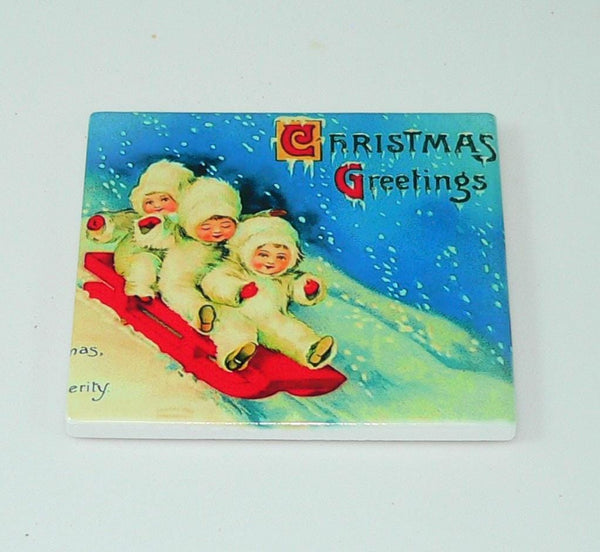 Vintage Christmas Postcard Coasters: Retro Holiday Decor, Shatterproof Surface Protection, Farmhouse Gift