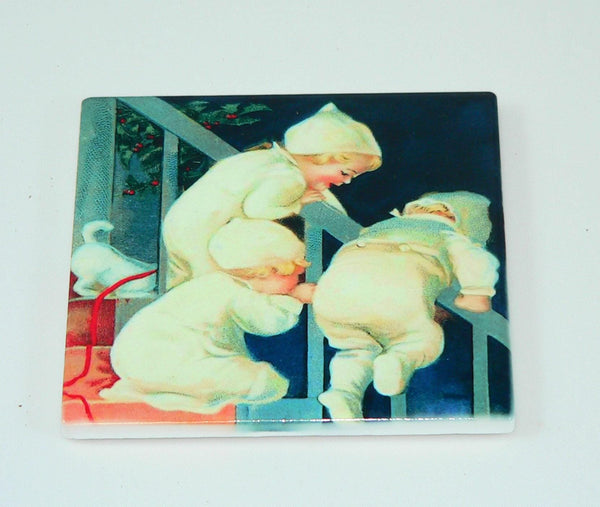 Vintage Christmas Postcard Coasters: Retro Holiday Decor, Shatterproof Surface Protection, Farmhouse Gift