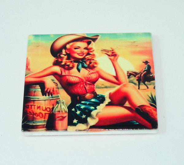 Retro Cowgirl Pinup Coasters: Shatterproof Western Farmhouse Decor & Nostalgic Barware Set