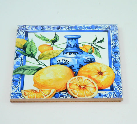 Mediterranean Lemon Ceramic Trivet: Handmade Kitchen Decor Hot Pad for Table Protection
