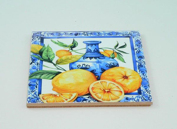Mediterranean Lemon Ceramic Trivet: Handmade Kitchen Decor Hot Pad for Table Protection