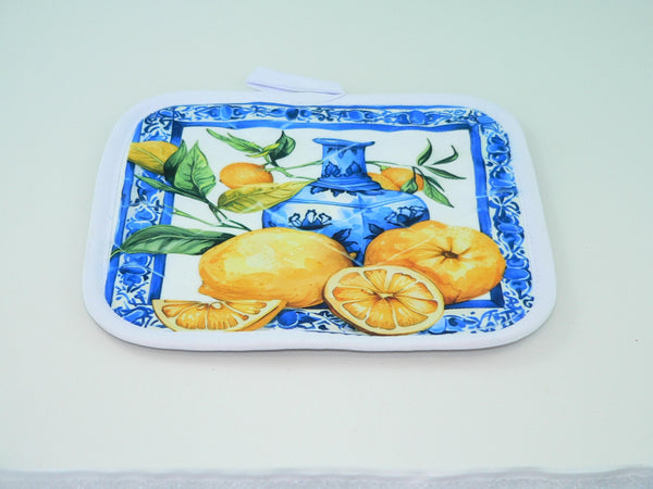Mediterranean Lemon Quilted Pot Holder | Handmade Kitchen Trivet | Farmhouse Decor | Heat Resistant