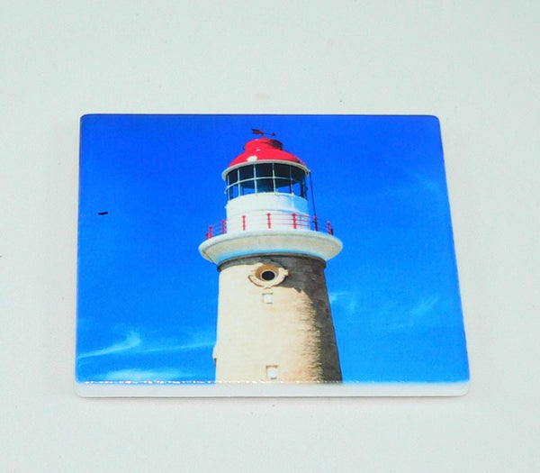 Lighthouse Ceramic Coaster Set: Beach Lighthouse Set of 4