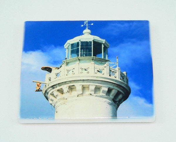 Lighthouse Ceramic Coaster Set: Beach Lighthouse Set of 4