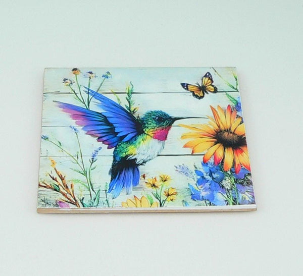 Vibrant Ceramic Hummingbird Trivet: Handcrafted Floral Kitchen Hot Pad for Table Protection