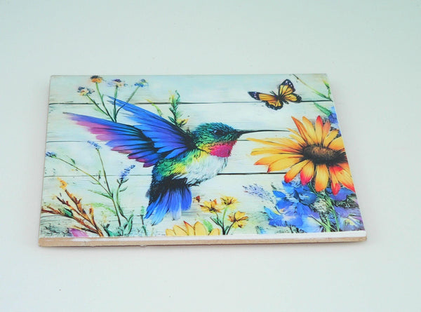 Vibrant Ceramic Hummingbird Trivet: Handcrafted Floral Kitchen Hot Pad for Table Protection