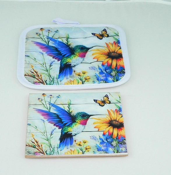 Handcrafted Hummingbird Quilted Potholder | Colorful Kitchen Decor & Heat-Resistant Accessory