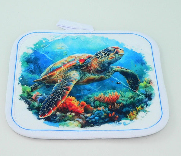 Handcrafted Sea Turtle Ceramic Trivet - Vibrant Coral Reef Kitchen Decor Hot Pad for Ocean Lovers
