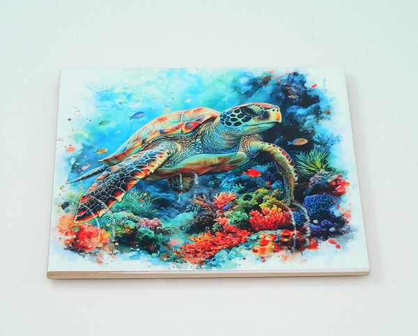 Handcrafted Sea Turtle Ceramic Trivet - Vibrant Coral Reef Kitchen Decor Hot Pad for Ocean Lovers