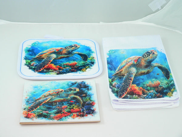 Handcrafted Sea Turtle Ceramic Trivet - Vibrant Coral Reef Kitchen Decor Hot Pad for Ocean Lovers