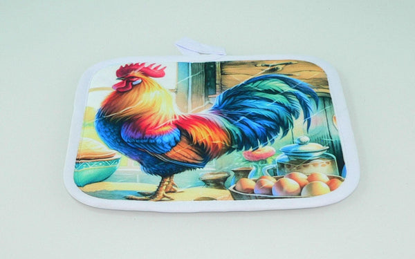 Handmade Rustic Country Rooster Quilted Pot Holder - Farmhouse Kitchen Decor Heat Protection