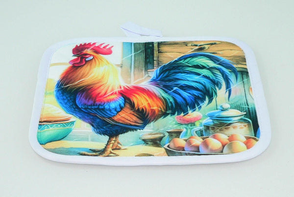 Handmade Rustic Country Rooster Quilted Pot Holder - Farmhouse Kitchen Decor Heat Protection
