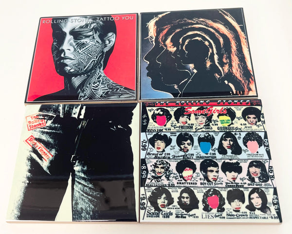 The Rolling Stones Album Ceramic Coaster Set: Retro Music Decor for Fans 4.25”