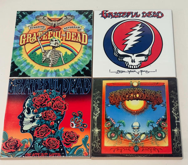 Grateful Dead Album Ceramic Coaster Set: Retro Music Decor for Fans 4.25”