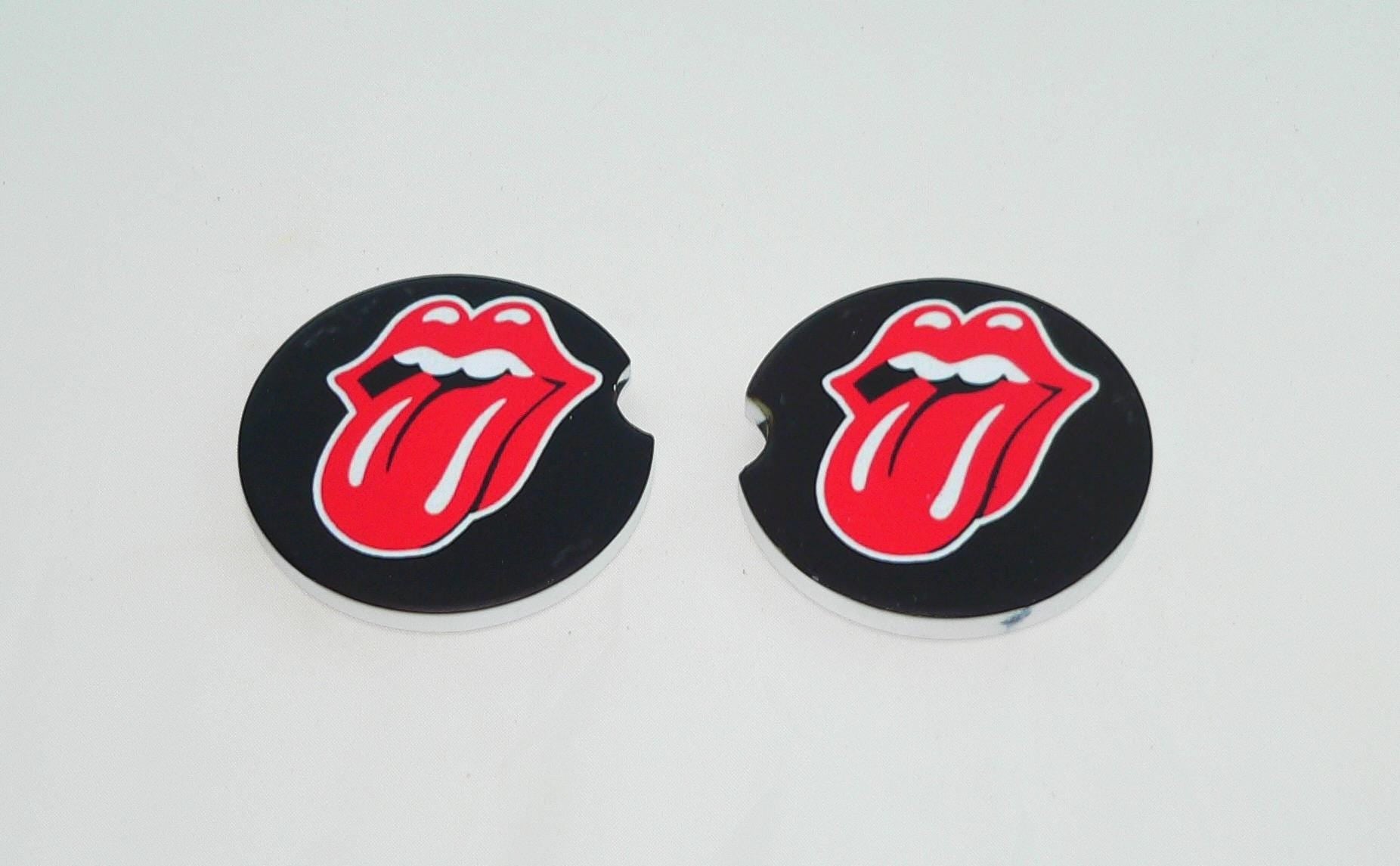 Rolling Stones Logo Car Coasters: Sandstone Drink Holders for Music Lovers | Unique Cupholder Accessories Gift