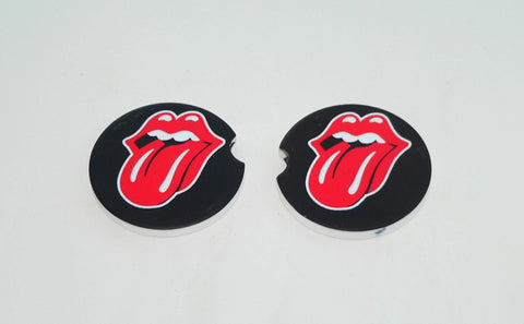 Rolling Stones Logo Car Coasters: Sandstone Drink Holders for Music Lovers | Unique Cupholder Accessories Gift