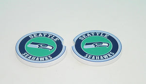 Seattle Seahawks Car Coasters Set of 2, Sandstone Drink Holders for NFL Fans, Official Team Logo Cupholder Accessory, Gift for Seahawks Fan