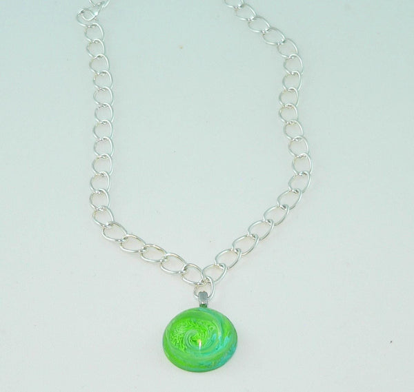 Bright Green Aqua Resin Necklace: Swirled Resin Petri Effect