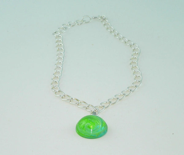 Bright Green Aqua Resin Necklace: Swirled Resin Petri Effect