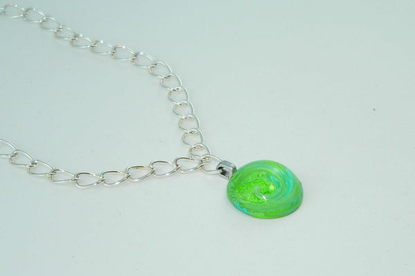Bright Green Aqua Resin Necklace: Swirled Resin Petri Effect