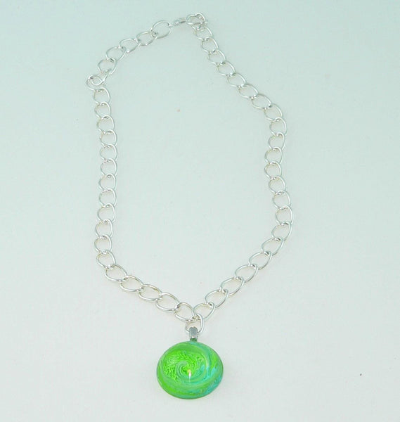 Bright Green Aqua Resin Necklace: Swirled Resin Petri Effect