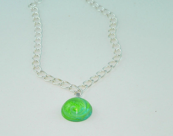 Bright Green Aqua Resin Necklace: Swirled Resin Petri Effect