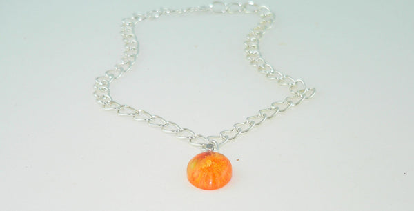 Fiery Orange Yellow Oval Resin Necklace, Unique Petri Effect, Handmade Statement Jewelry, Psychedelic Colorful Necklace
