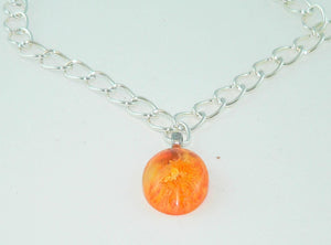 Fiery Orange Yellow Oval Resin Necklace, Unique Petri Effect, Handmade Statement Jewelry, Psychedelic Colorful Necklace