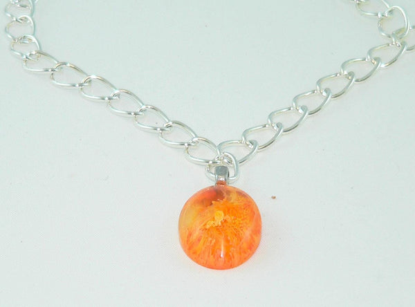 Fiery Orange Yellow Oval Resin Necklace, Unique Petri Effect, Handmade Statement Jewelry, Psychedelic Colorful Necklace