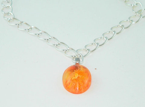 Fiery Orange Yellow Oval Resin Necklace, Unique Petri Effect, Handmade Statement Jewelry, Psychedelic Colorful Necklace