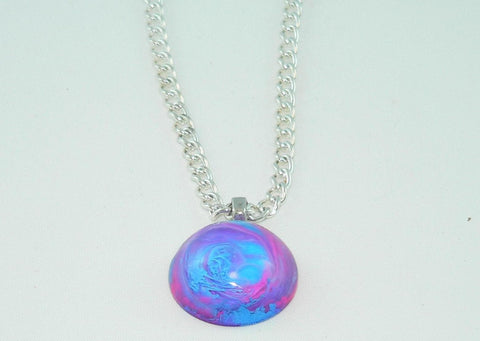 Beautiful Magenta Blue Resin Necklace, Awesome Petri Effect, Handmade Statement Jewelry, Colorful Necklace