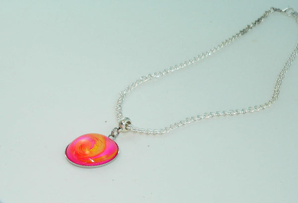 Vibrant Flamingo Pink Yellow Resin Necklace, Awesome Petri Effect, Handmade Statement Jewelry, Colorful Necklace
