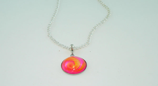Vibrant Flamingo Pink Yellow Resin Necklace, Awesome Petri Effect, Handmade Statement Jewelry, Colorful Necklace