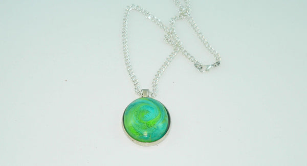 Large Oval Bright Green Turquoise Resin Necklace, Swirled Petri Effect, Handmade Statement Jewelry, Colorful Necklace