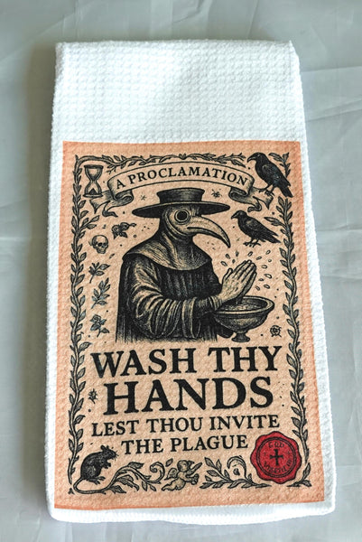 Plague Crow Halloween Kitchen Towel, Gothic Absorbent Fabric Decor, Haunted, Magical, Autumn Enchanted, Reusable Mystical, Festive Home