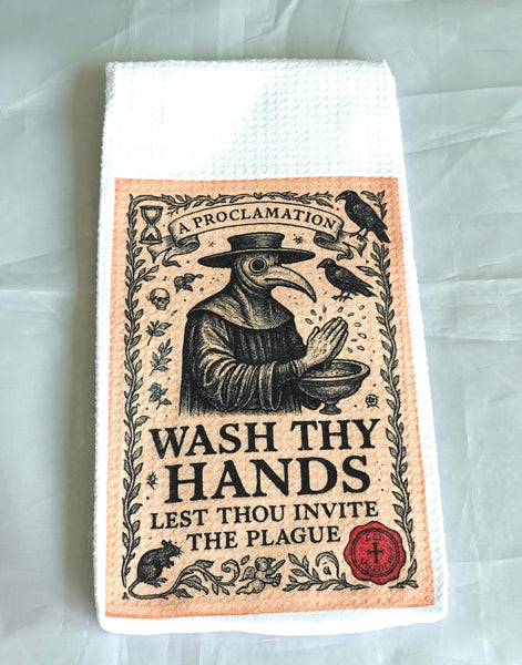 Plague Crow Halloween Kitchen Towel, Gothic Absorbent Fabric Decor, Haunted, Magical, Autumn Enchanted, Reusable Mystical, Festive Home