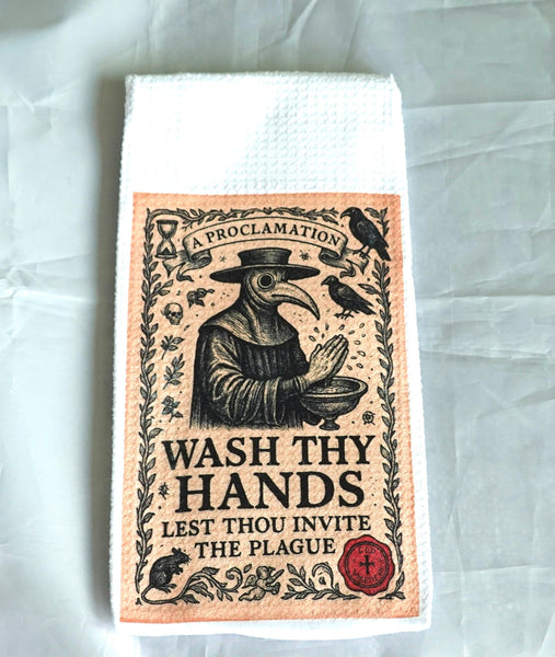 Plague Crow Halloween Kitchen Towel, Gothic Absorbent Fabric Decor, Haunted, Magical, Autumn Enchanted, Reusable Mystical, Festive Home